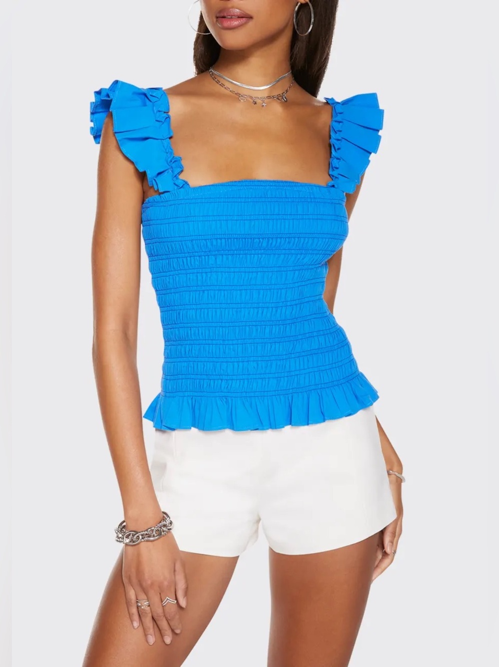 Ramy Brook Riley Smocked Ruffle Top, Size Medium - Picture 1 of 6